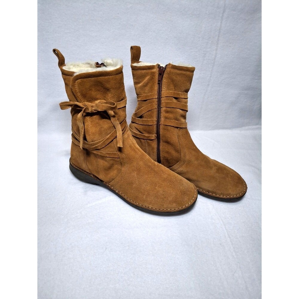 Mix Mooz Prance Size 8.5 Suede Wool Lined Mid Calf Boho Winter Zip Boot Chic